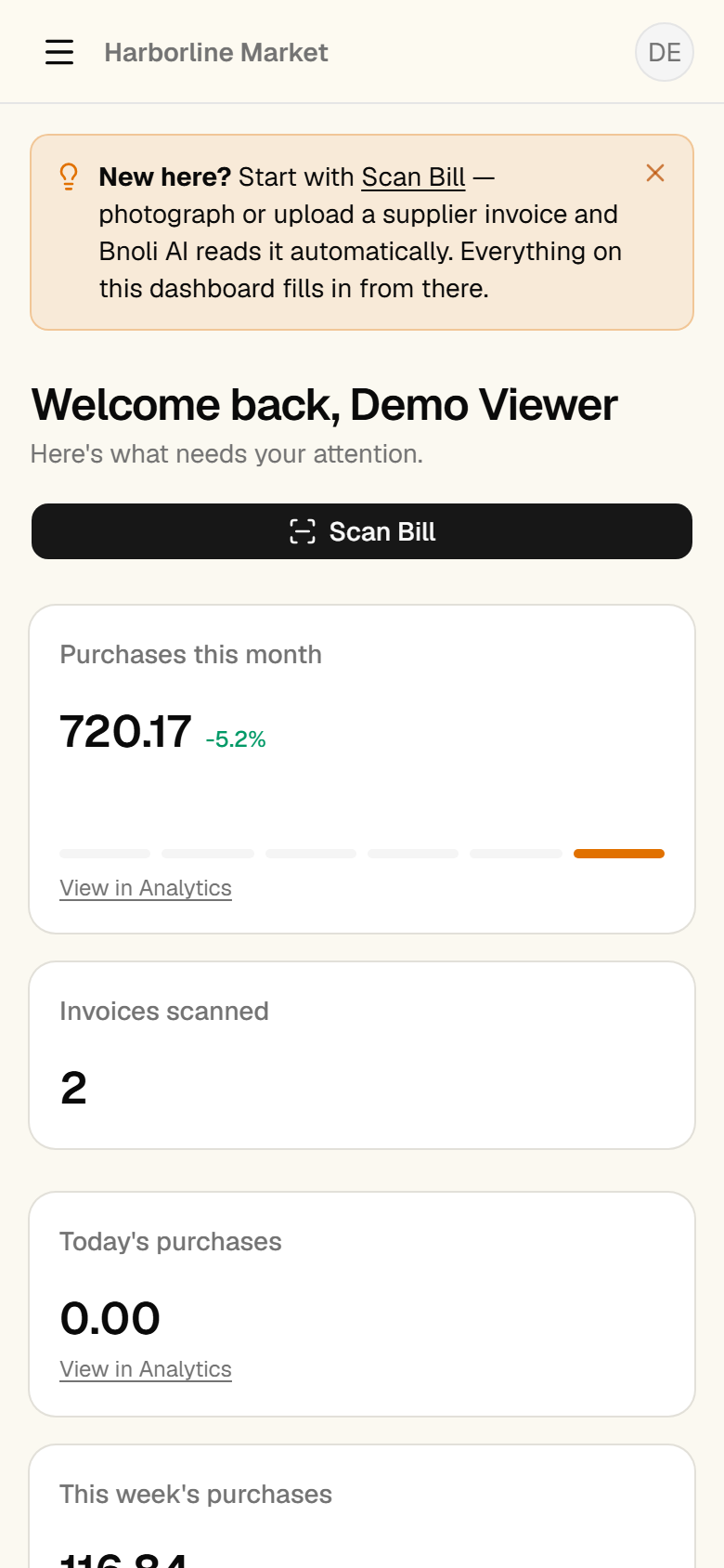 Bnoli AI dashboard on a phone